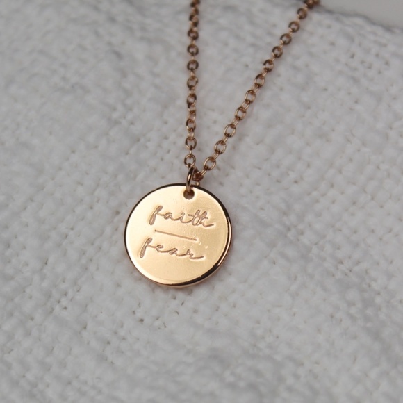 "Faith over Fear" Gold Pendant Coin Necklace - Picture 1 of 3
